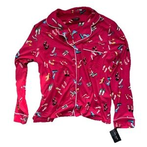Kate Spade Women's Pink Shoe 👠 Print  Pajama Top Button Up Size Small NWT